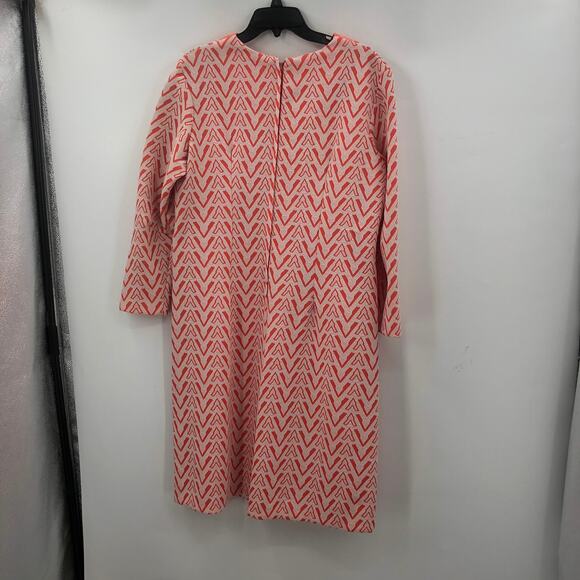 Women's Long Sleeve Casual Mini Dress V-Neck Back Zip Chevron Print White/Red - Picture 3 of 11